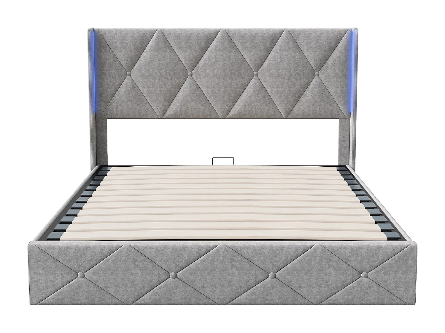 Lit hydraulique 160x200cm - Lit rembourré avec stockage sous-lit - Cabinet avec éclairage LED - Fabic velours doux - Gris