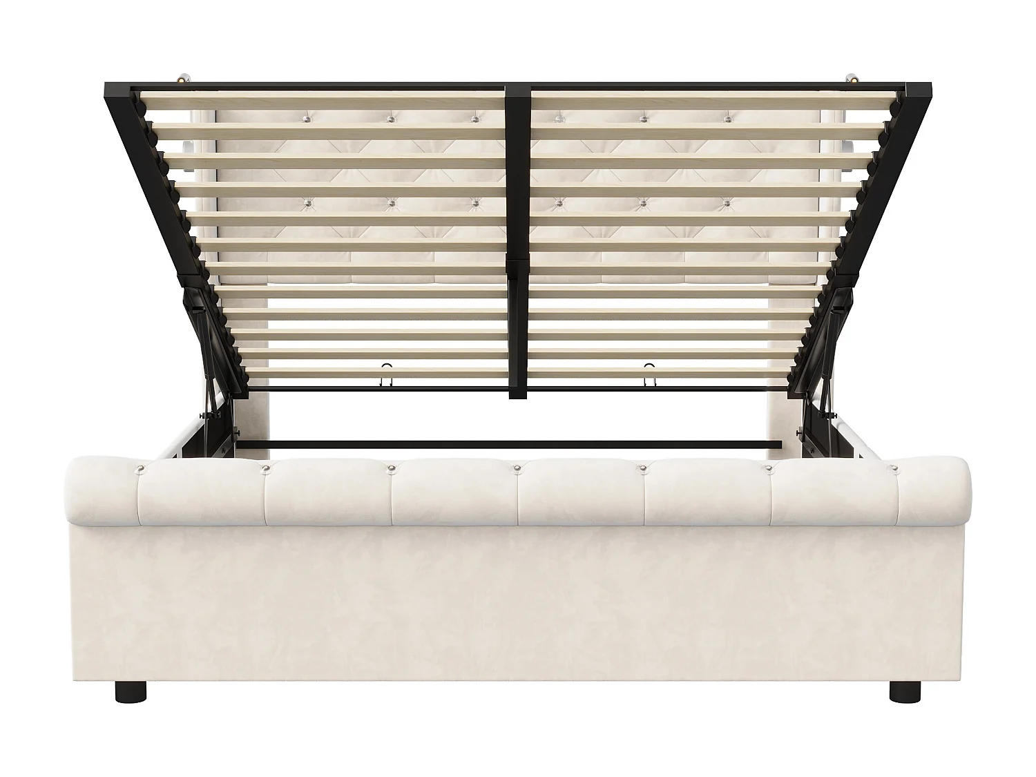 Lit rembourré 140x190cm - Lit jeunesse avec lampe de lecture et ports de charge USB - Lit d'espace de stockage hydraulique - Velvet - Beige