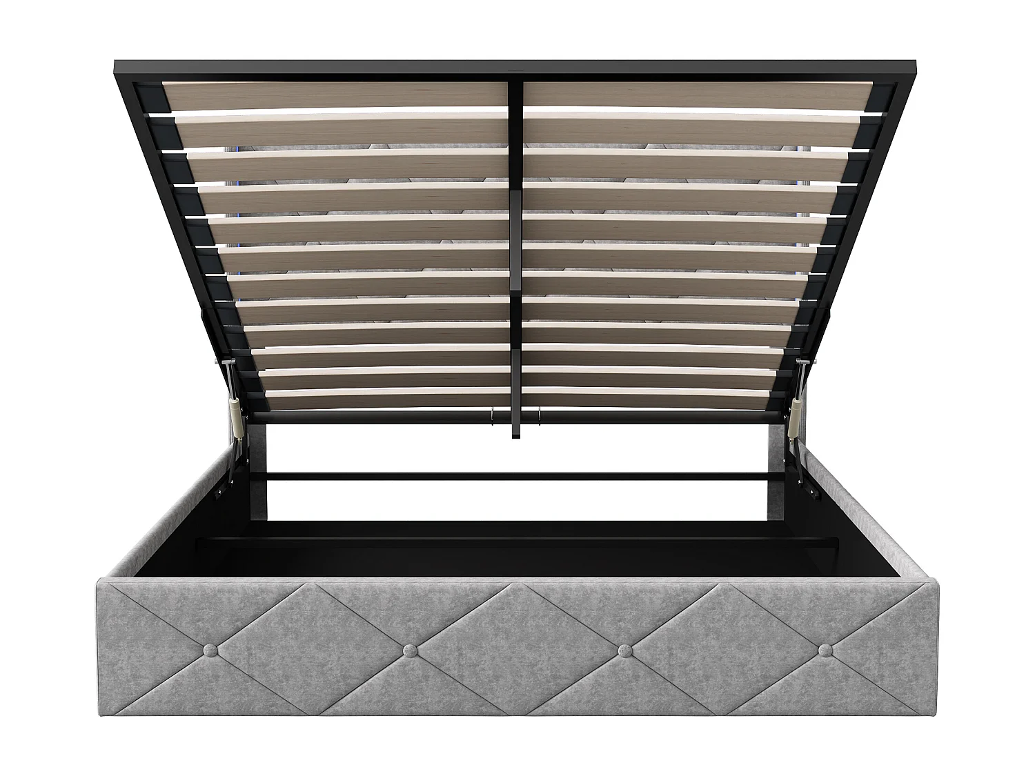 Lit hydraulique 140x200cm - Lit rembourré avec stockage sous-lit - Cabinet avec éclairage LED - Fabic velours doux - Gris