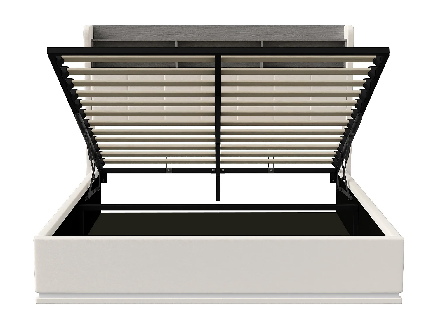 Łóżko podwójne 140x200 cm białe z hydraulicznym schowkiem, wbudowanym oświetleniem LED i stacją ładowania USB, nowoczesny design