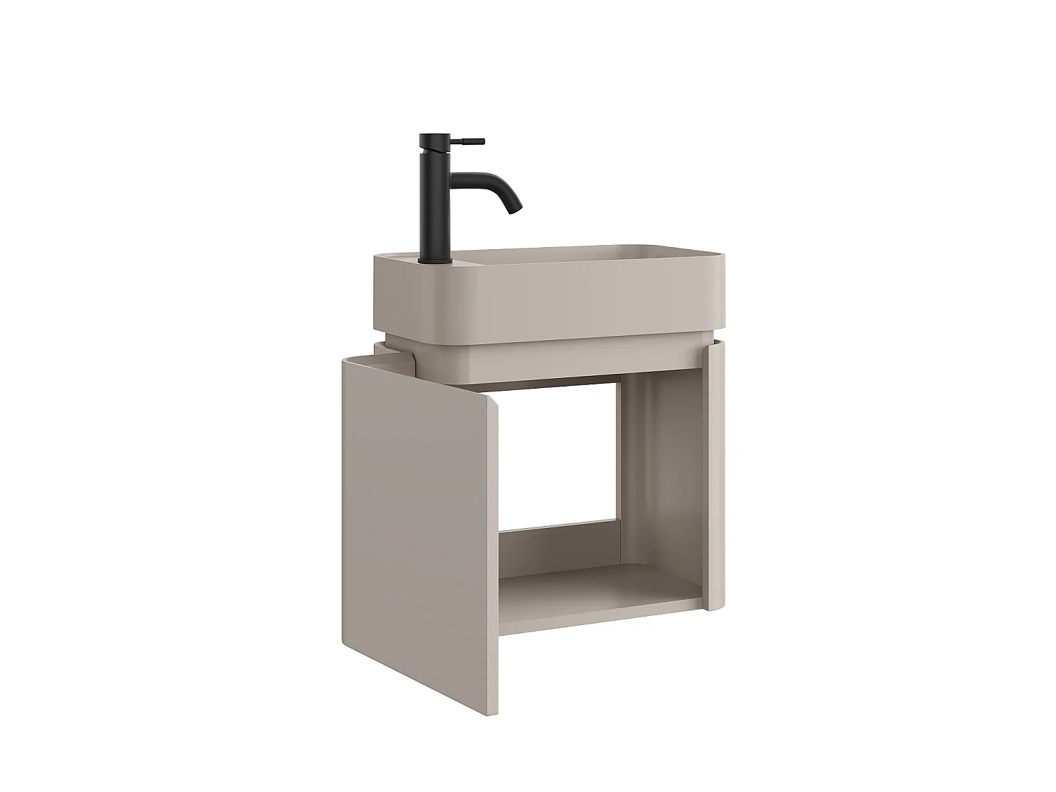 Móvel de lavatório suspenso com  lavatório de encastrar e torneira - Bege mate - 45 x 25 x 48 cm - JONSA