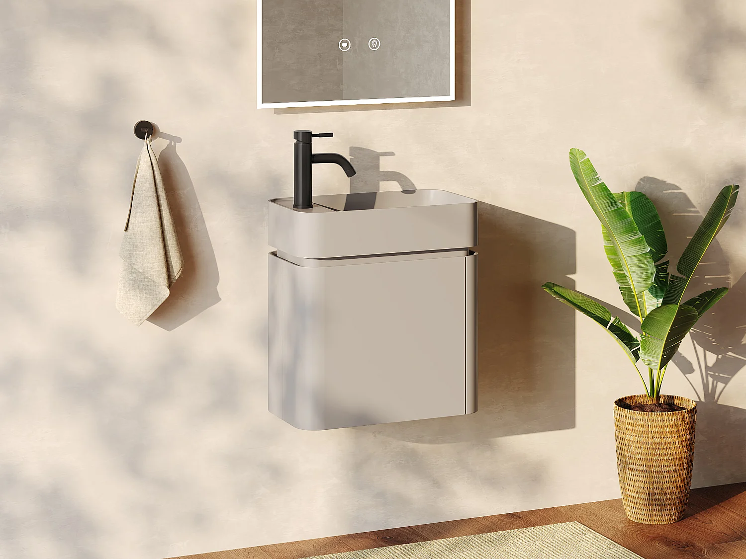 Móvel de lavatório suspenso com  lavatório de encastrar e torneira - Bege mate - 45 x 25 x 48 cm - JONSA