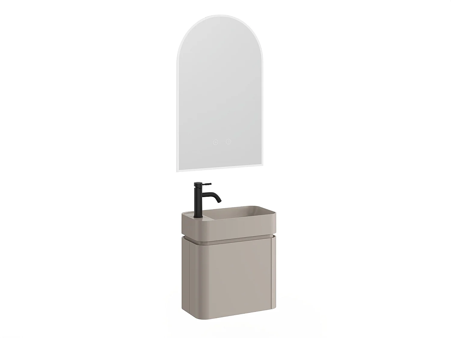 Meuble lave main suspendu avec vasque à encastrer, robinet et miroir - Beige mat - 45 x 25 x 48 cm - JONSA