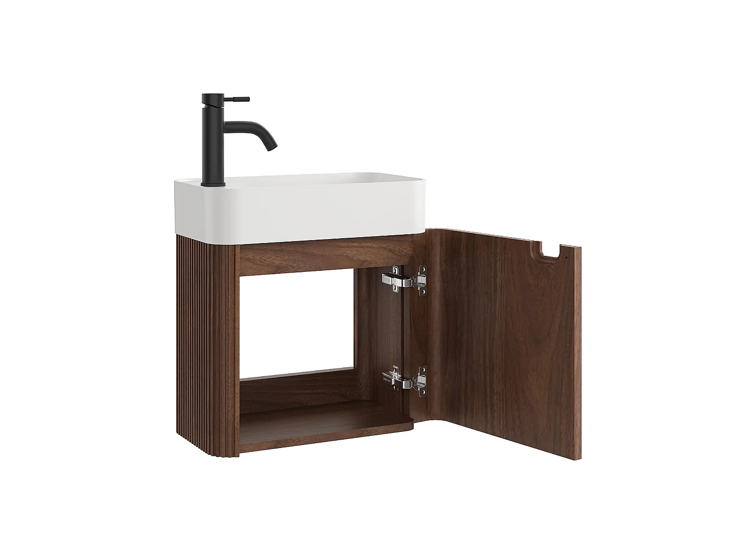 Móvel de lavatório suspenso estriado em madeira de freixo com com lavatório de encastrar e torneira - Natural escuro - 45 x 25 x 48 cm - JONSA