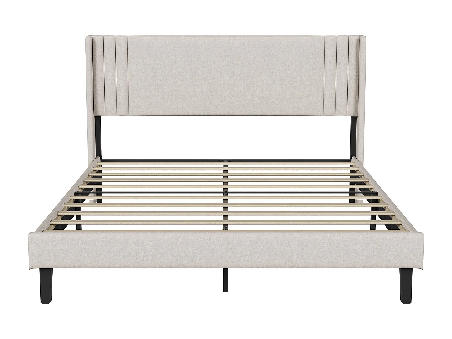 Bett (160 x 200 cm), beigefarbenes Leinen, modernes gepolstertes Kopfteil, stabiler Lattenrost, Belastbarkeit bis 363 kg, schnelle Montage