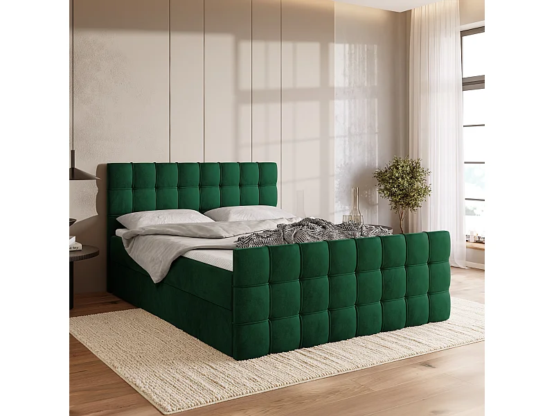 Boxspringbed met hoofdeinde, matras en dekmatras - DETROIT DUO - 140x200 - donkergroen
