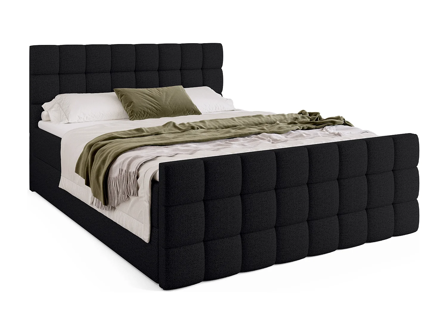 Lit boxspring avec rangement DAKOTA DUO - matelas - surmatelas - noir - 140x200 cm
