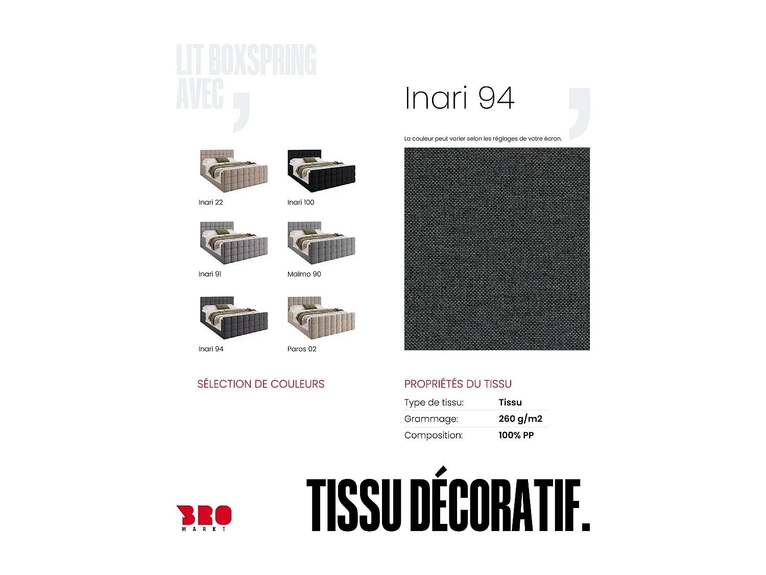 Lit boxspring avec rangement DAKOTA DUO - matelas - surmatelas - gris foncé - 180x200 cm