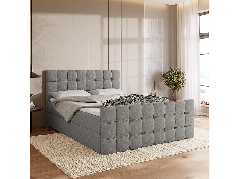 Boxspringbed met hoofdeinde, matras en dekmatras - DETROIT DUO - 180x200 - grijs