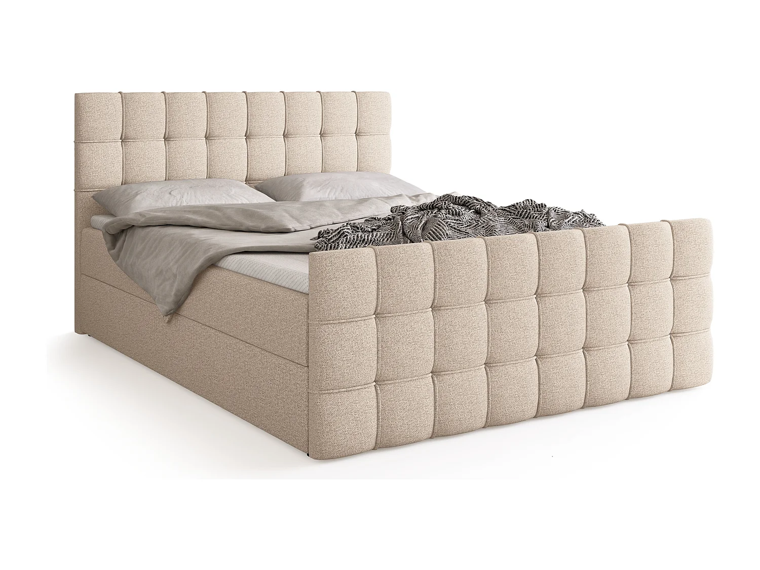 Lit boxspring avec rangement DETROIT DUO - matelas - surmatelas - crème - 180x200 cm