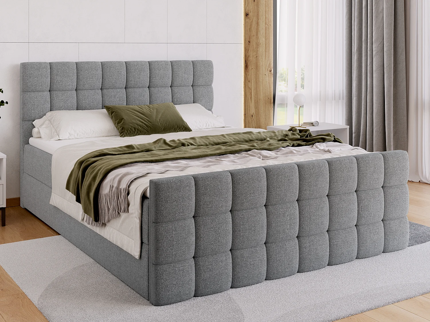 Lit boxspring avec rangement DAKOTA DUO - matelas - surmatelas - gris - 160x200 cm