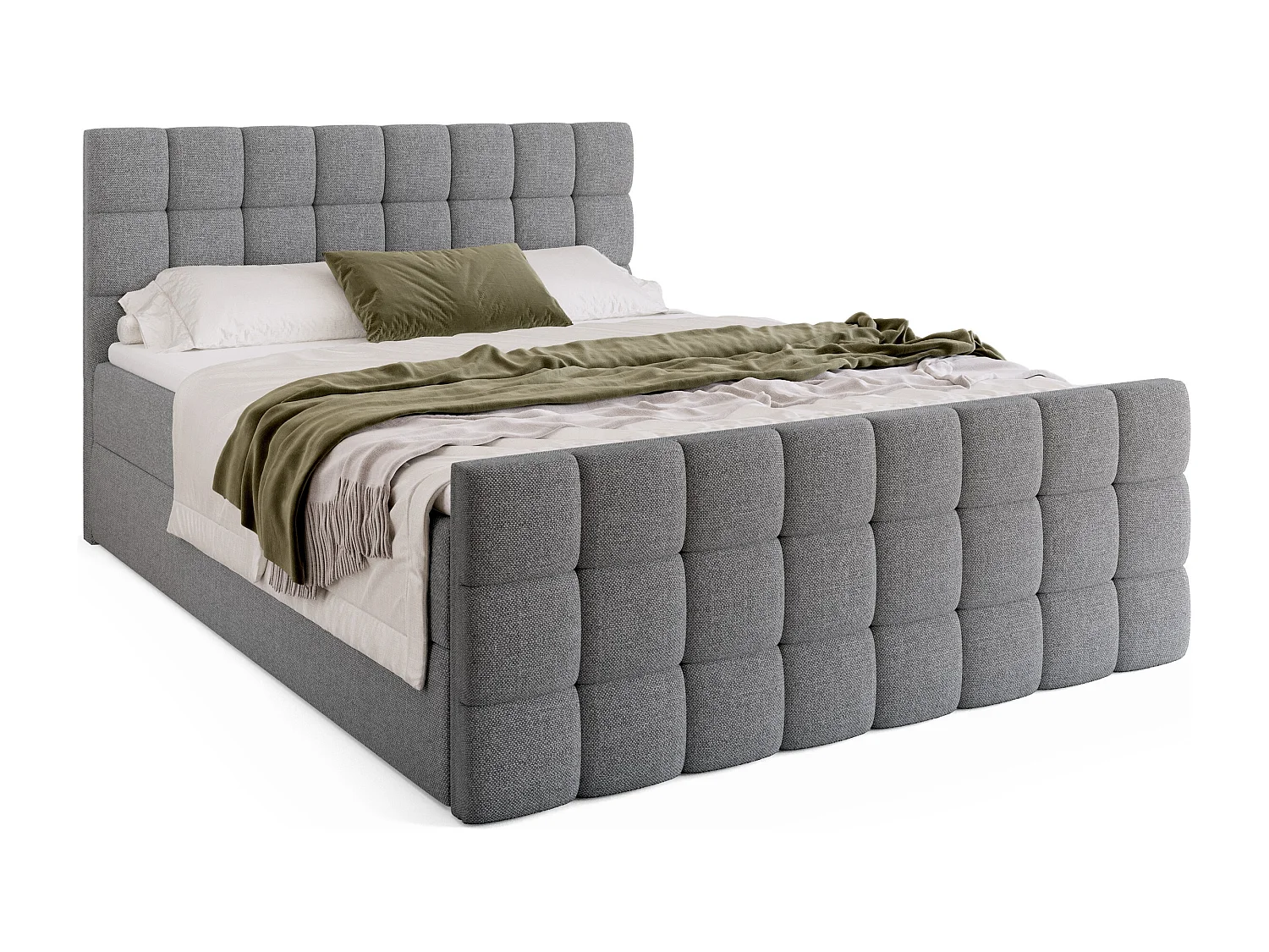 Lit boxspring avec rangement DAKOTA DUO - matelas - surmatelas - gris - 160x200 cm