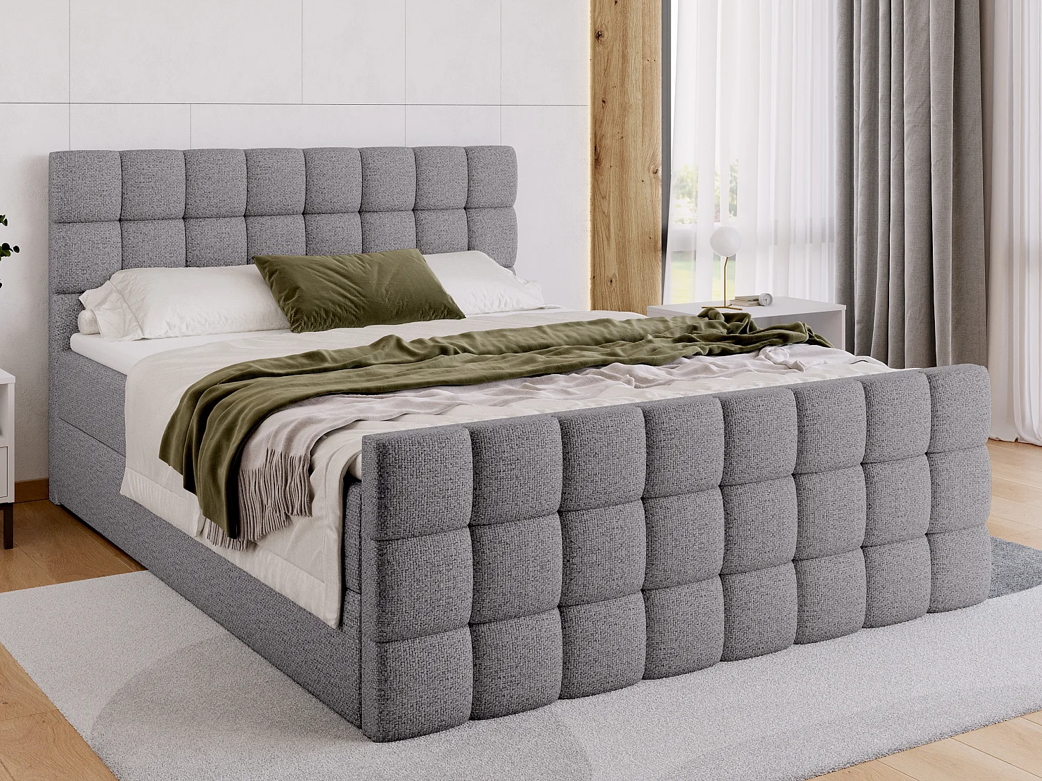 Lit boxspring avec rangement DAKOTA DUO - matelas - surmatelas - gris clair - 180x200 cm