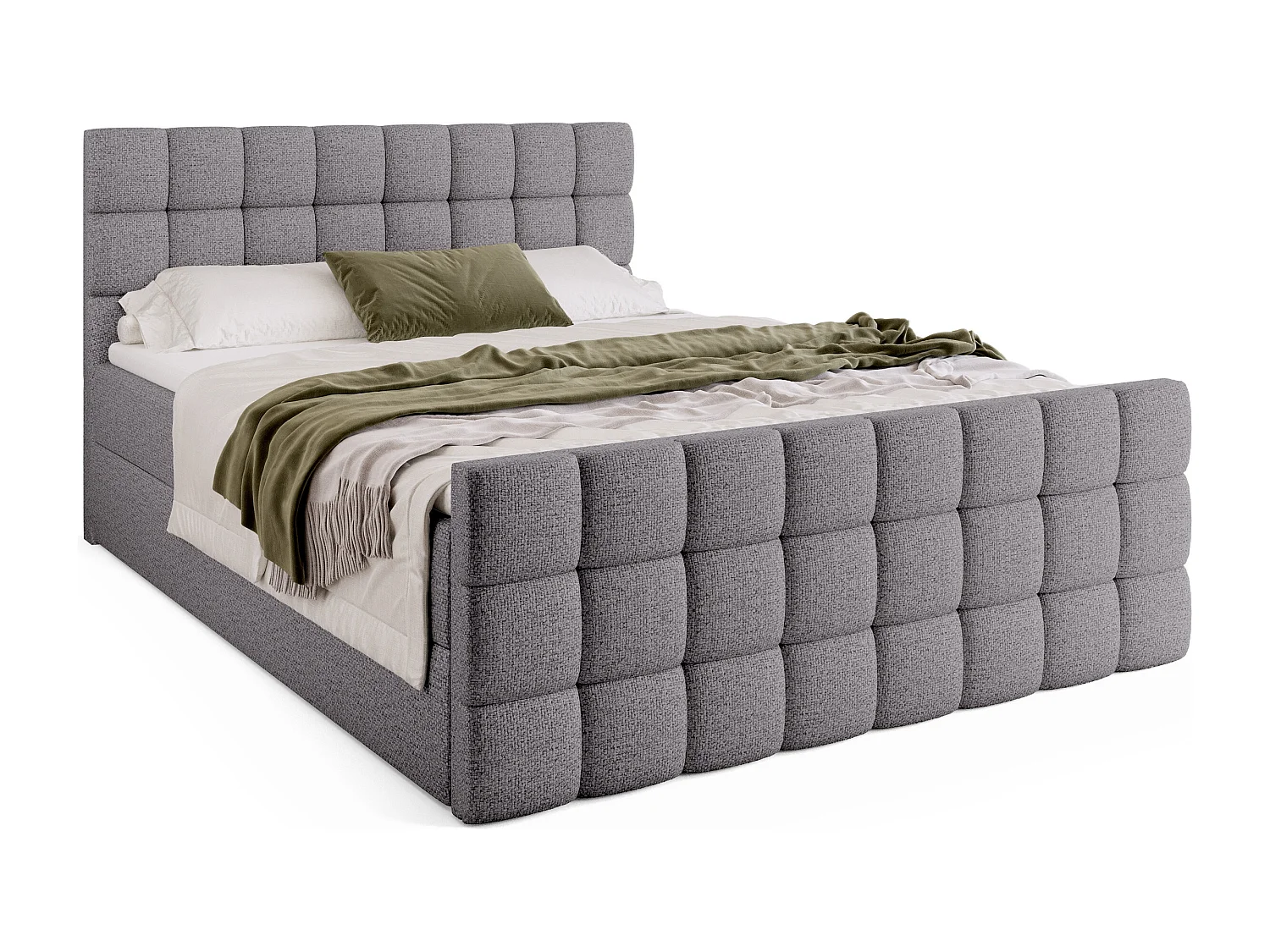 Lit boxspring avec rangement DAKOTA DUO - matelas - surmatelas - gris clair - 180x200 cm