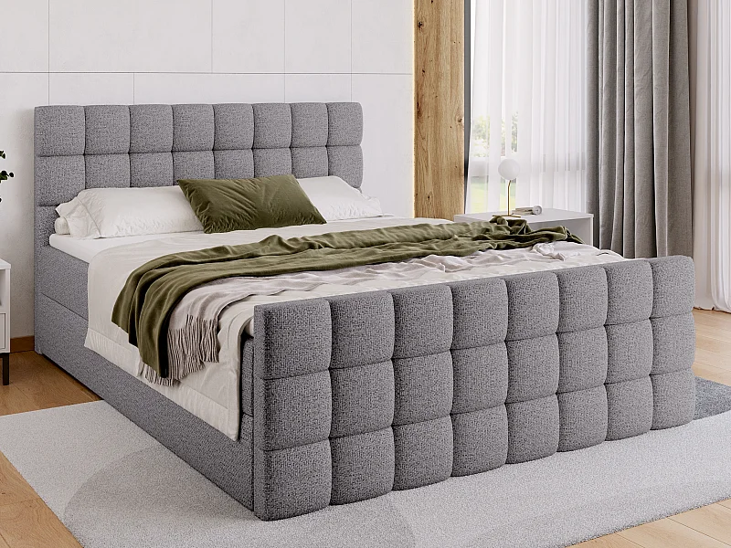 Boxspringbed met hoofdeinde, matras en dekmatras - DAKOTA DUO - 180x200 - grijs