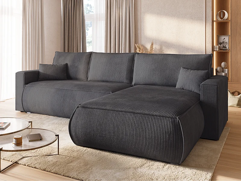 Canapé d'angle convertible, en velours côtelé HAVANA Gris
