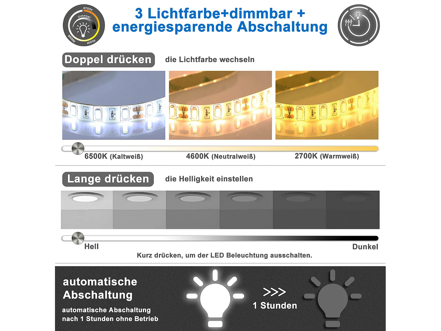 AICA LED Badspiegel Oval 50x90cm Beschlagfrei Bluetooth Uhr 3 Lichtfarbe Dimmbar - Schwarzem Rahmen