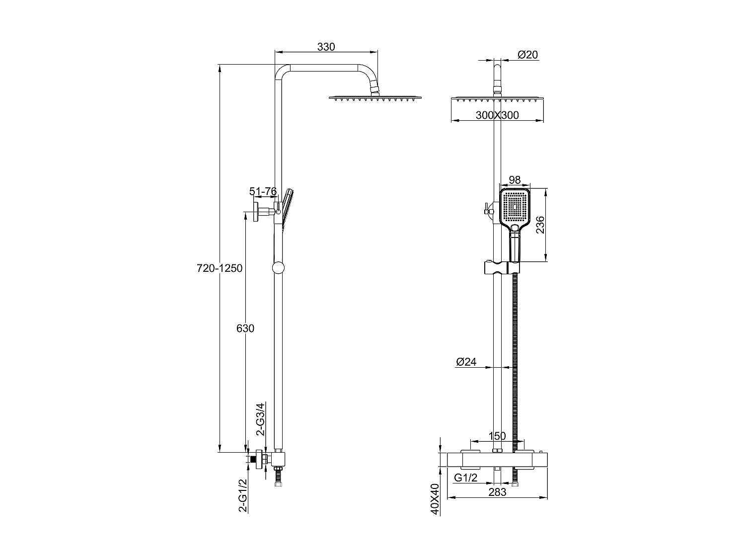 AICA Colonne de Douche Thermostatique 38°C Ensemble de Douche avec Pomme haute 30cm+Douchette 3 Jets Hauteur Réglable 72-125 cm Laiton & Acier Inox