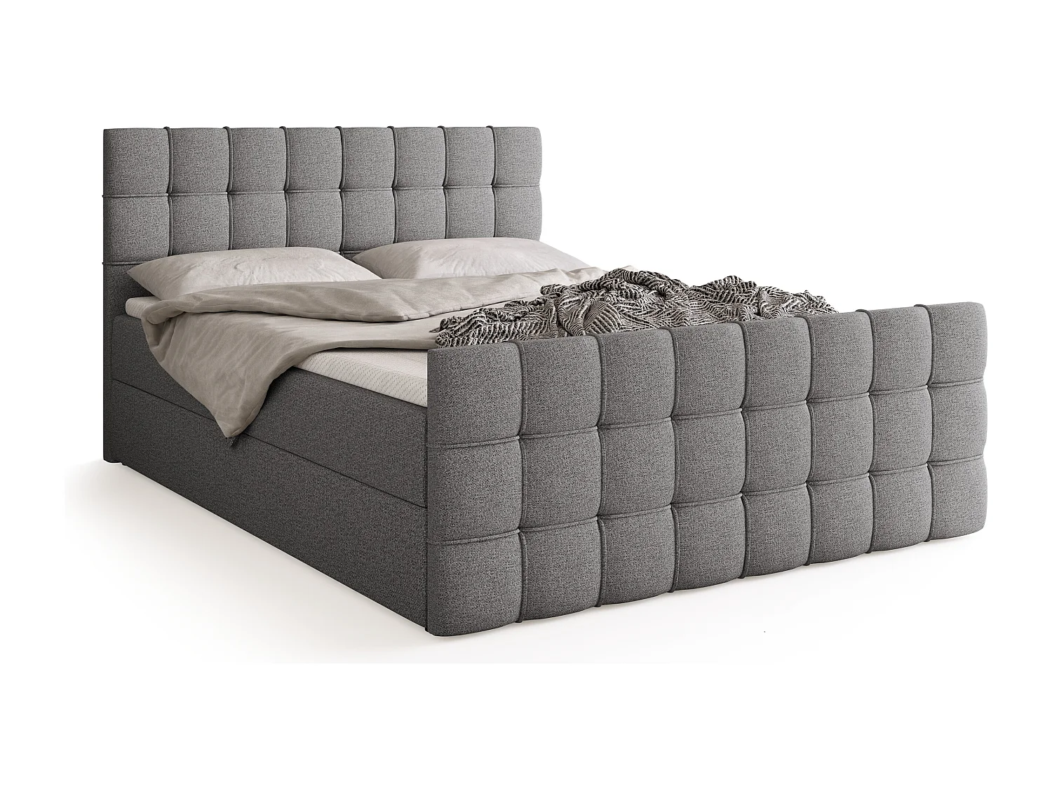 Lit boxspring avec rangement DETROIT DUO - matelas - surmatelas - gris clair - 160x200 cm
