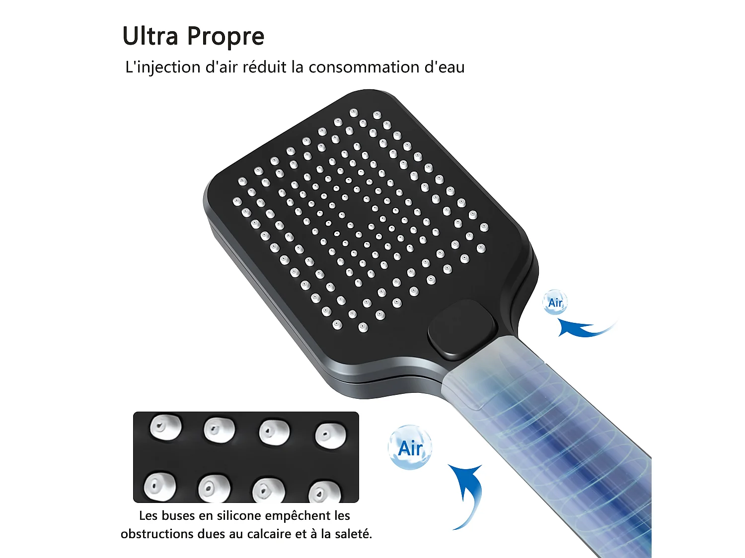 AICA Colonne de douche noir Ensemble de douche thermostatique Carré 30*30 cm Pommeau douche 3 jets Hauteur 72-125 cm