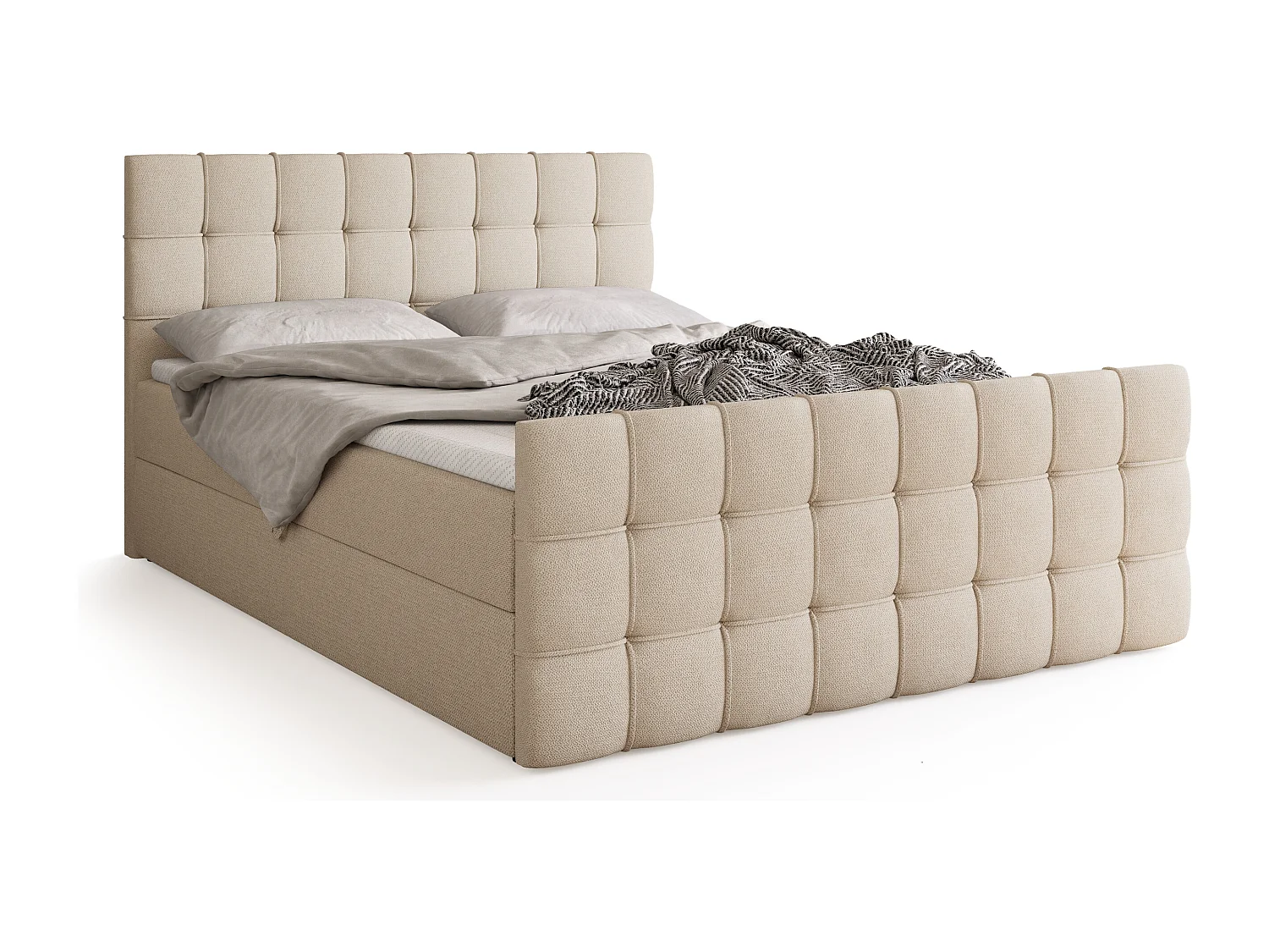 Lit boxspring avec rangement DETROIT DUO - matelas - surmatelas - beige - 160x200 cm