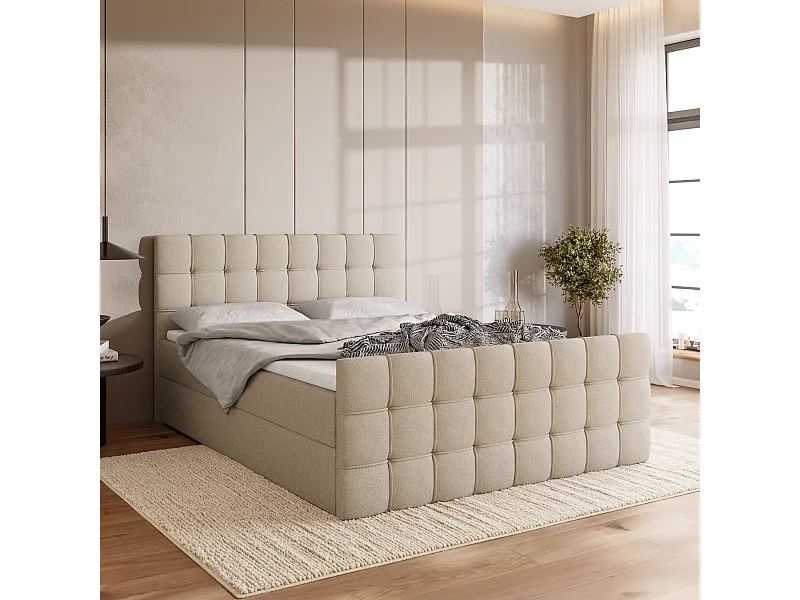Boxspringbed met hoofdeinde, matras en dekmatras - DETROIT DUO - 160x200 - beige