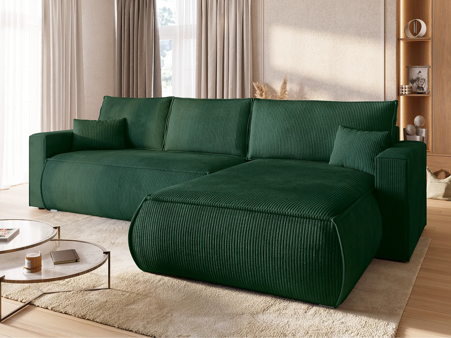 Canapé d'angle convertible, en velours côtelé HAVANA Vert