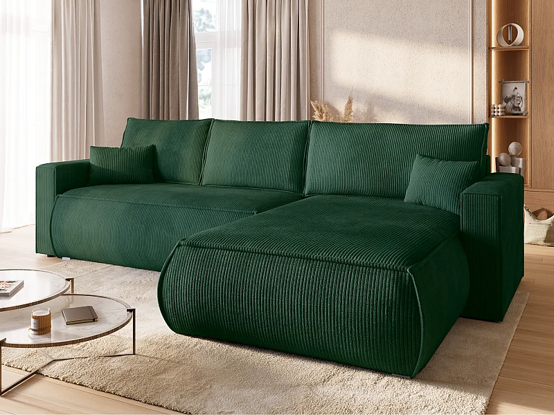 Canapé d'angle convertible, en velours côtelé HAVANA Vert