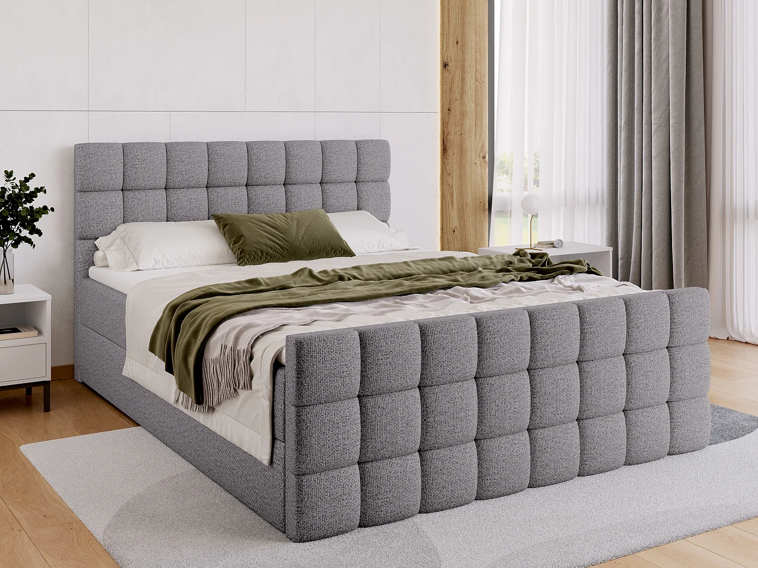 Lit boxspring avec rangement DAKOTA DUO - matelas - surmatelas - gris clair - 160x200 cm