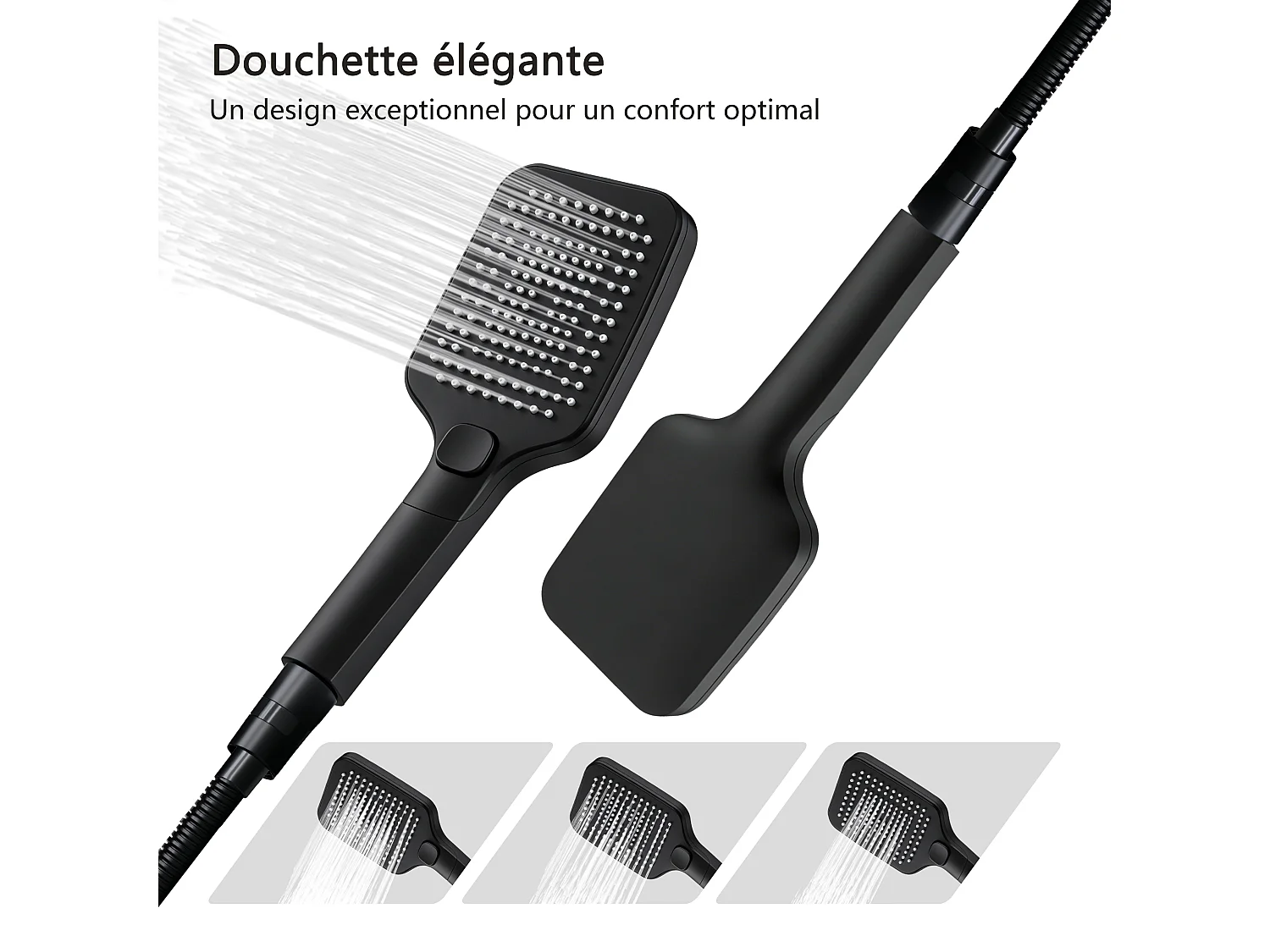 AICA Colonne de douche noir Ensemble de douche thermostatique Carré 30*30 cm Pommeau douche 3 jets Hauteur 73-115 cm