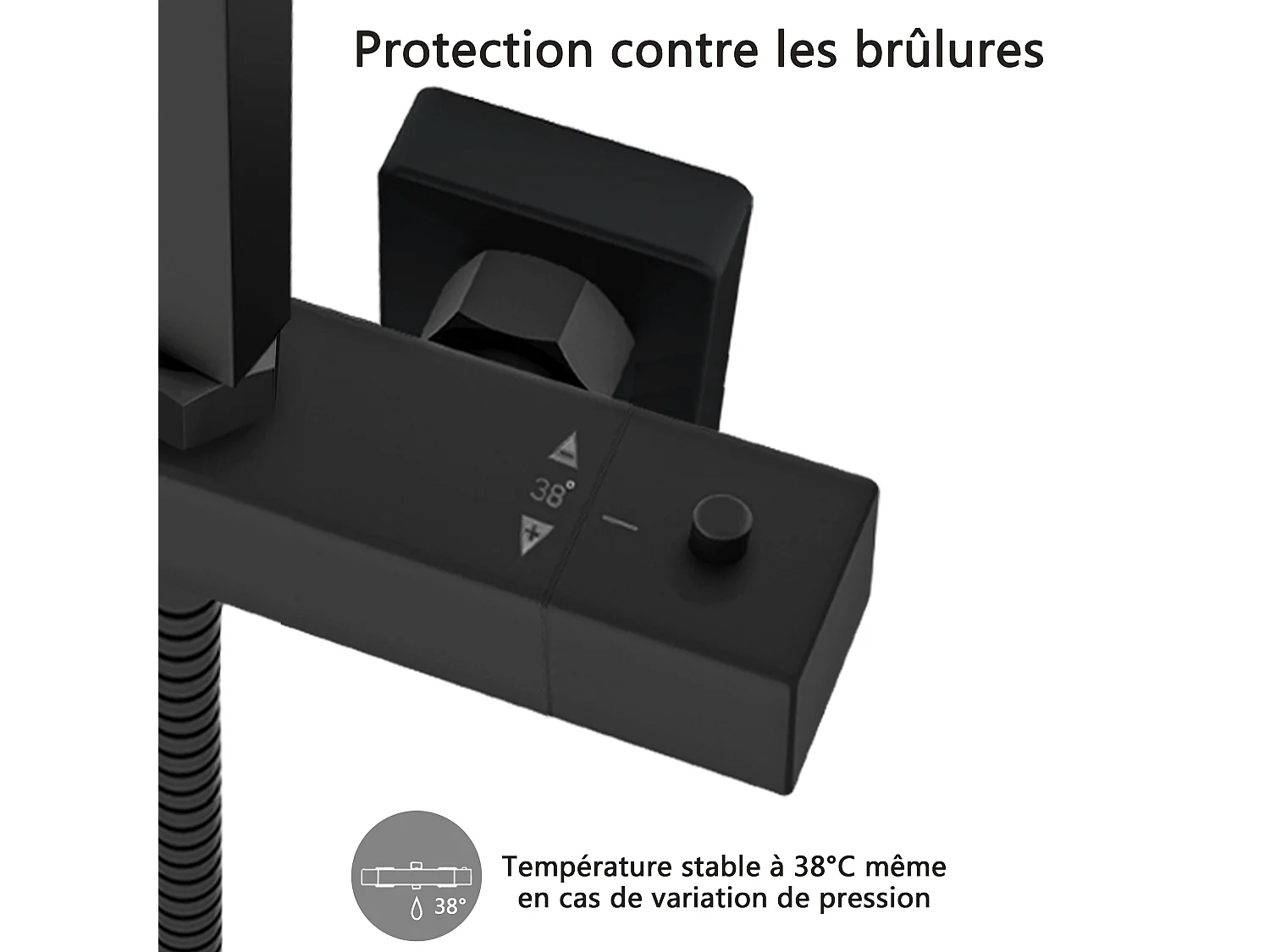 AICA Colonne de douche noir Ensemble de douche thermostatique Carré 30*30 cm Pommeau douche 3 jets Hauteur 73-115 cm