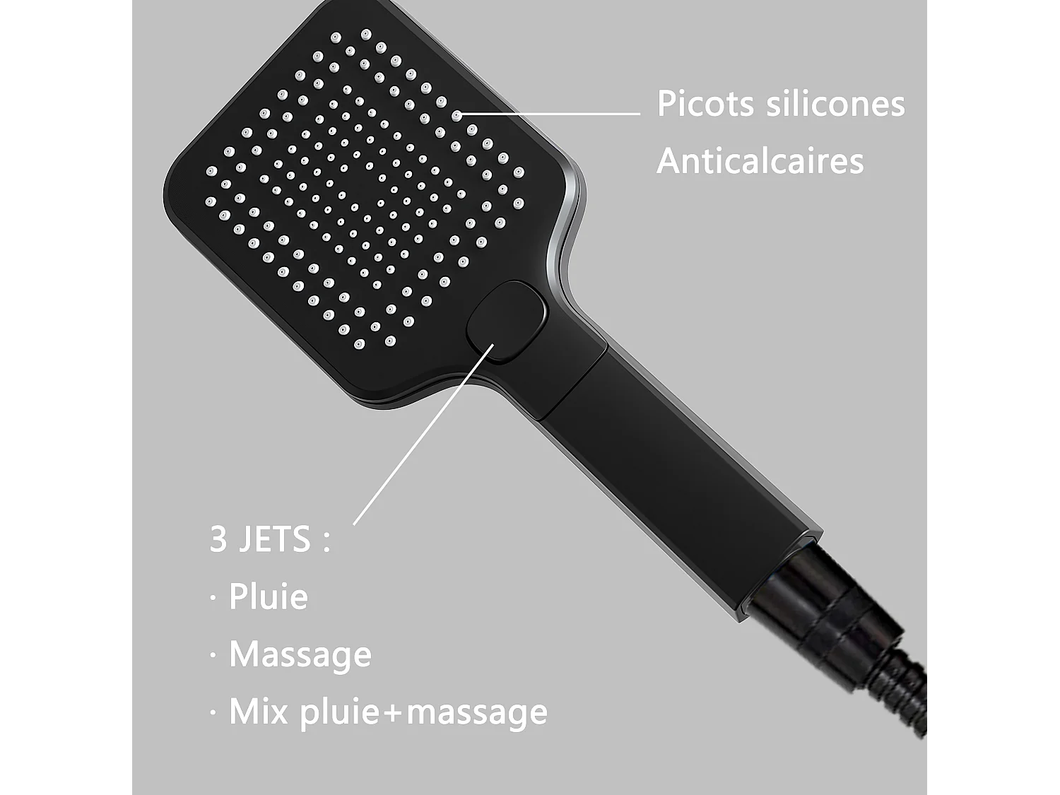 AICA Colonne de Douche Thermostatique 38°C Ensemble de Douche Noir avec Pomme haute 30cm+Douchette 3 Jets Hauteur Réglable 73-115 cm Laiton & Acier Inox