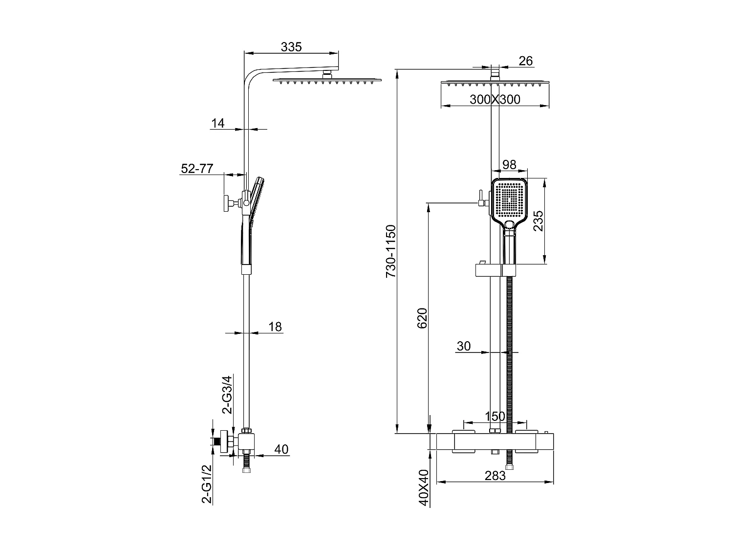 AICA Colonne de Douche Thermostatique 38°C Ensemble de Douche Noir avec Pomme haute 30cm+Douchette 3 Jets Hauteur Réglable 73-115 cm Laiton & Acier Inox