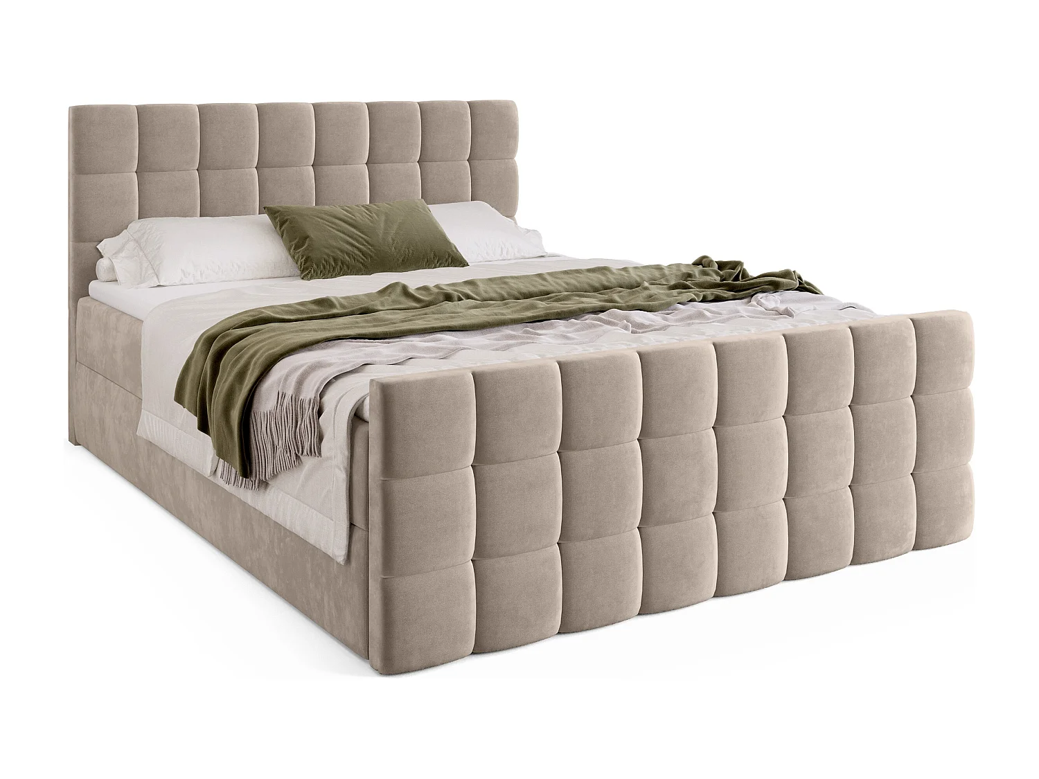 Lit boxspring avec rangement DAKOTA DUO - matelas - surmatelas - beige - 160x200 cm