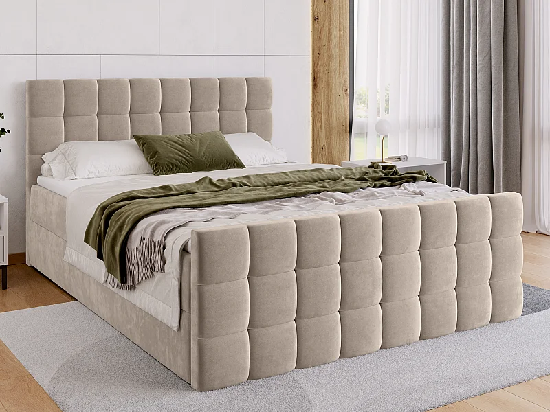 Boxspringbed met hoofdeinde, matras en dekmatras - DAKOTA DUO - 160x200 - crème