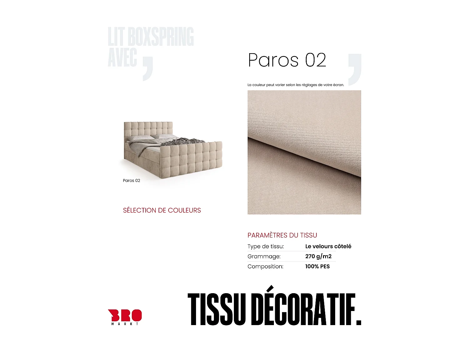 Lit boxspring avec rangement DETROIT DUO - matelas - surmatelas - camel - 160x200 cm