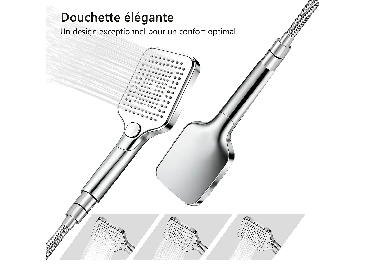 AICA Colonne de douche argent Ensemble de douche thermostatique Carré 30*30 cm Pommeau douche 3 jets Hauteur 73-115 cm