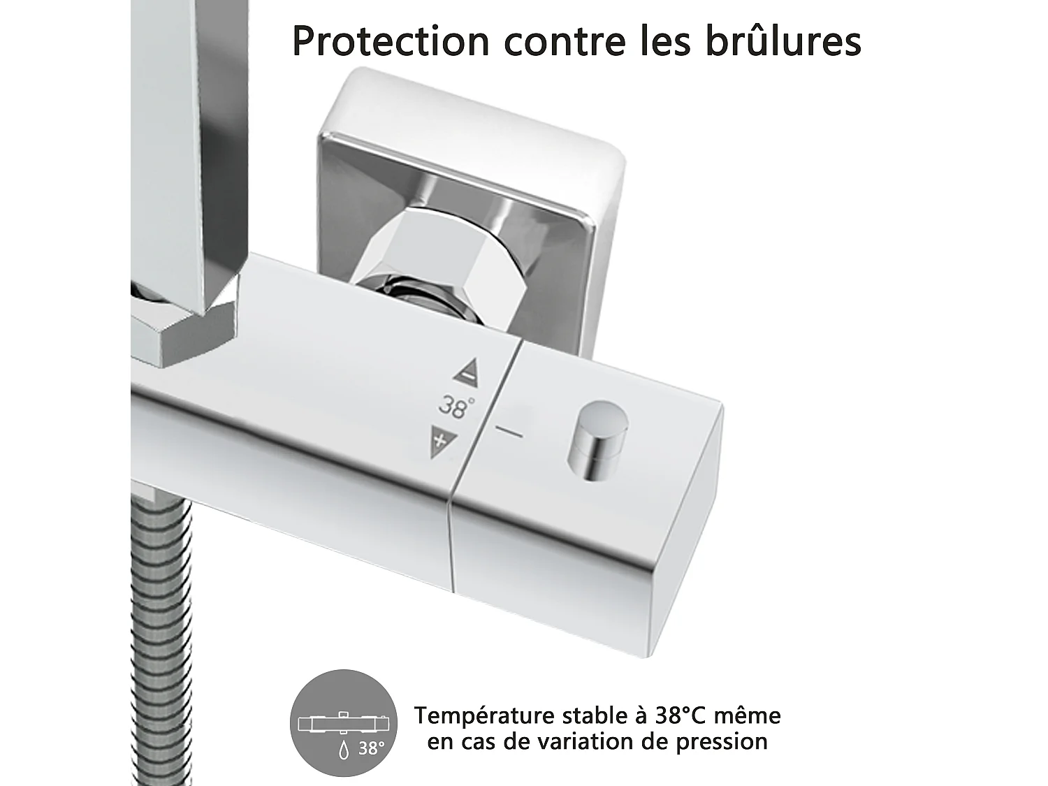 AICA Colonne de douche argent Ensemble de douche thermostatique Carré 30*30 cm Pommeau douche 3 jets Hauteur 73-115 cm
