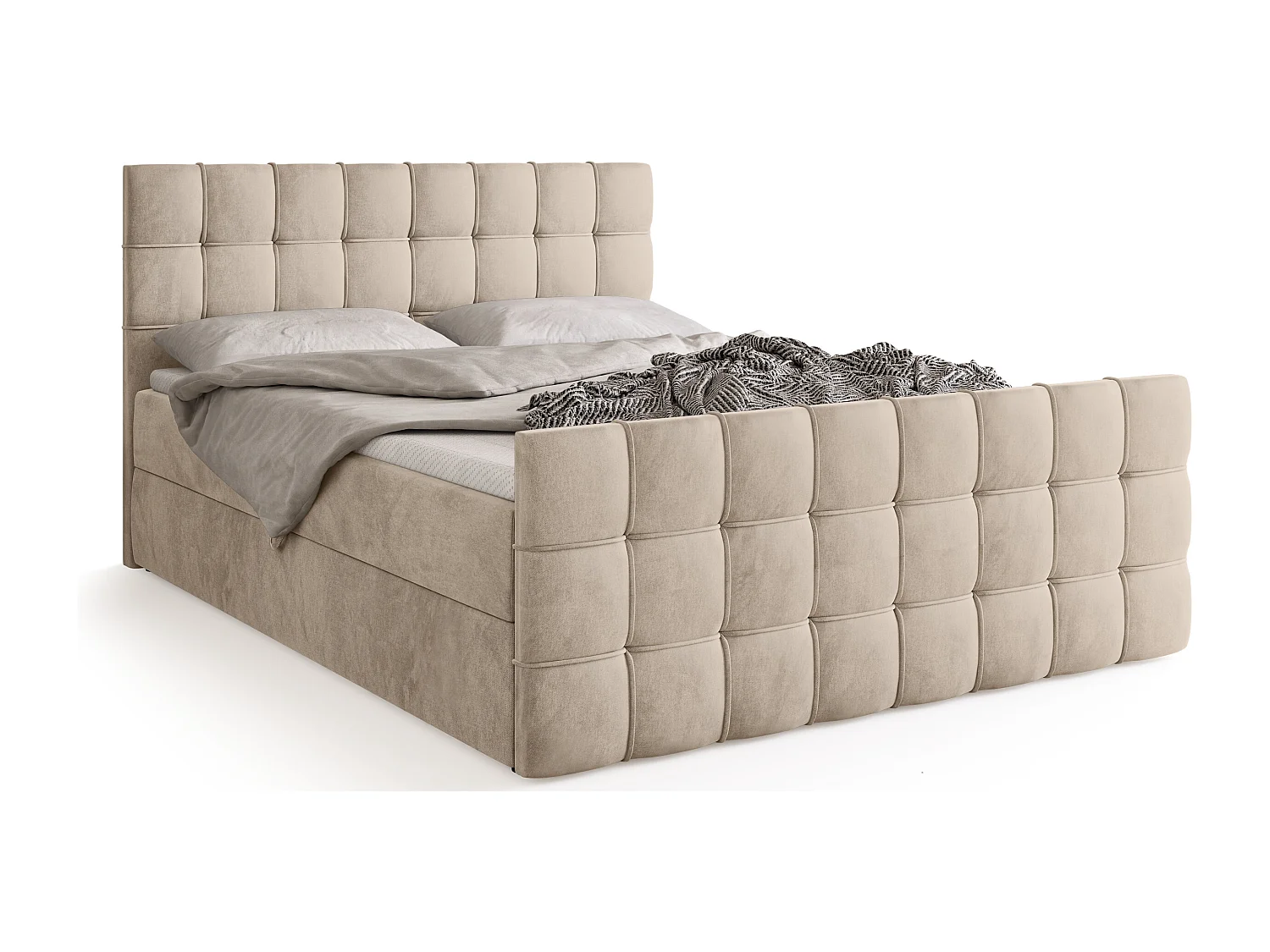 Lit boxspring avec rangement DETROIT DUO - matelas - surmatelas - camel - 140x200 cm