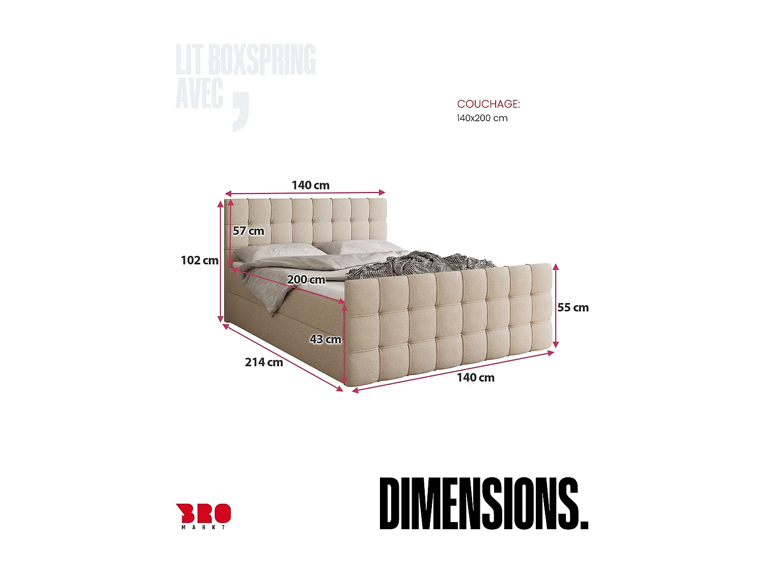 Lit boxspring avec rangement DETROIT DUO - matelas - surmatelas - gris clair - 140x200 cm