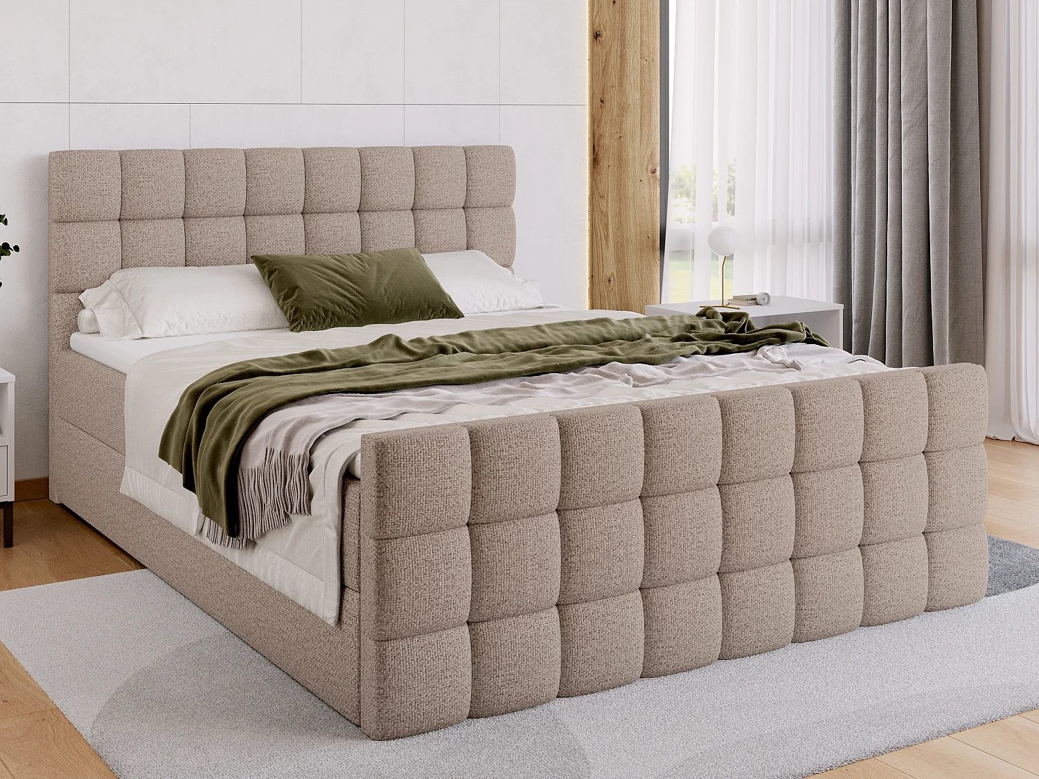 Lit boxspring avec rangement DAKOTA DUO - matelas - surmatelas - beige clair - 160x200 cm