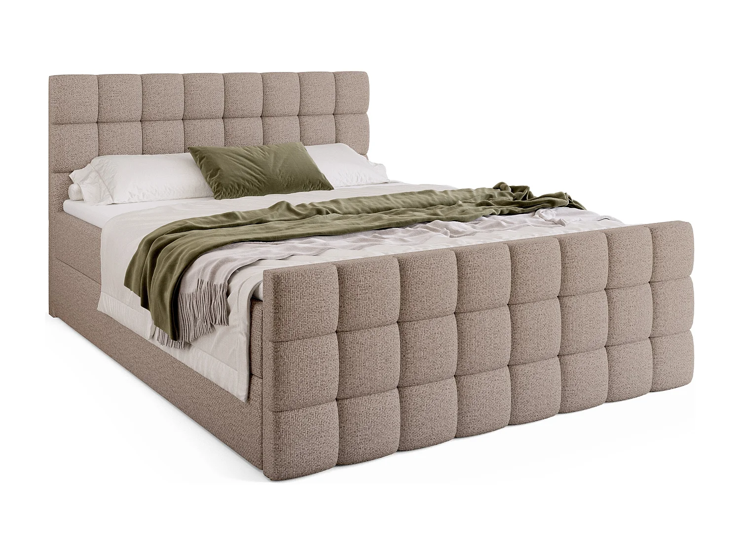 Lit boxspring avec rangement DAKOTA DUO - matelas - surmatelas - beige clair - 160x200 cm