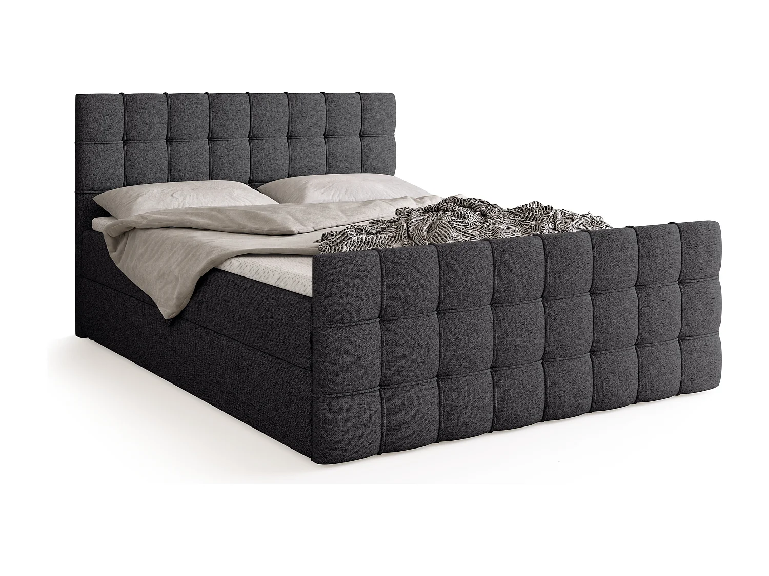 Lit boxspring avec rangement DETROIT DUO - matelas - surmatelas - gris  - 180x200 cm