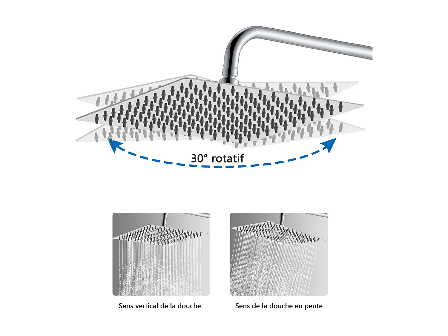 AICA Colonne de douche argent Ensemble de douche thermostatique Carré 30*30 cm Pommeau douche 3 jets Hauteur 72-125 cm