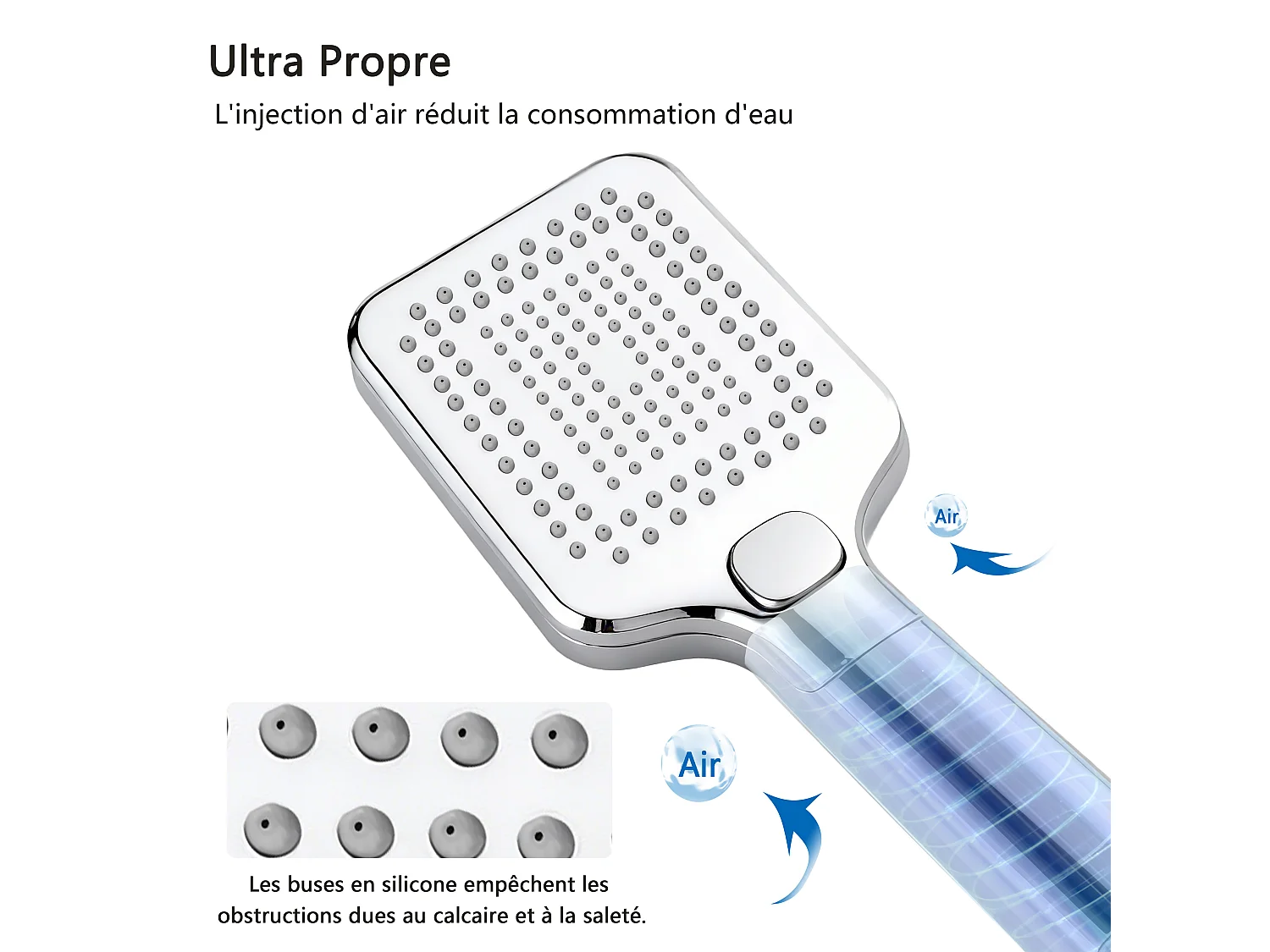 AICA Colonne de douche argent Ensemble de douche thermostatique Carré 30*30 cm Pommeau douche 3 jets Hauteur 72-125 cm