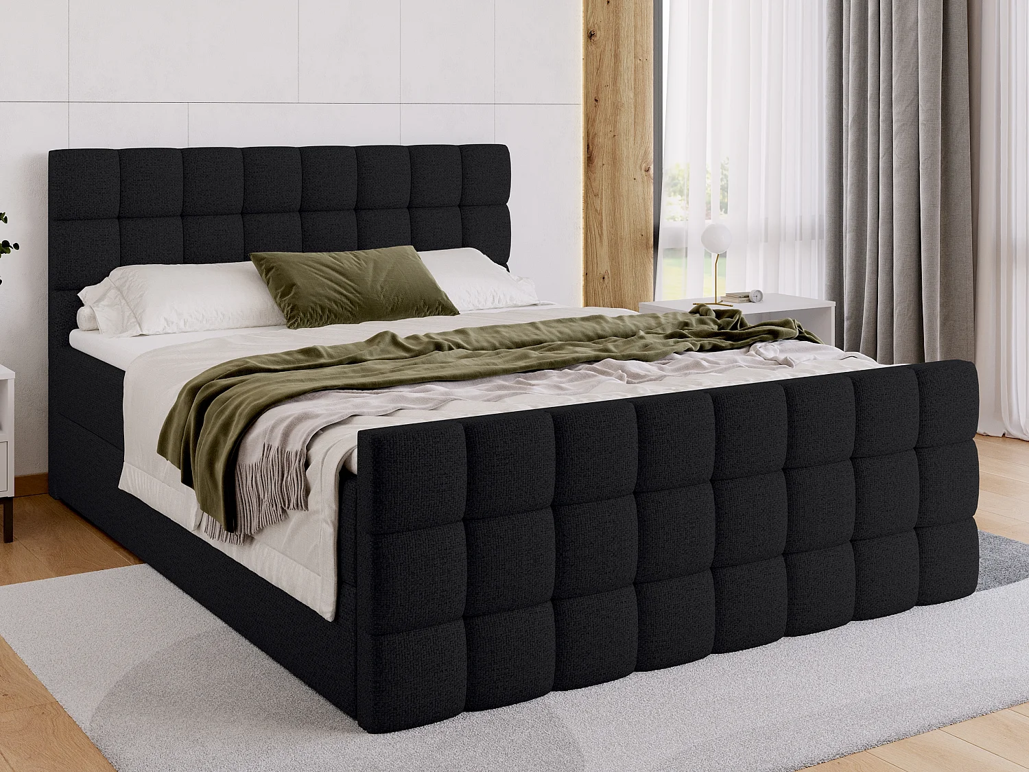 Lit boxspring avec rangement DAKOTA DUO - matelas - surmatelas - noir - 180x200 cm