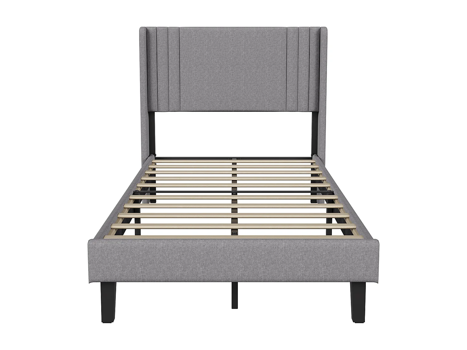 Łóżko 90x200 cm, kolor lniany szary, nowoczesne tapicerowane wezgłowie, solidna rama z listew, nośność 800 funtów, szybki montaż