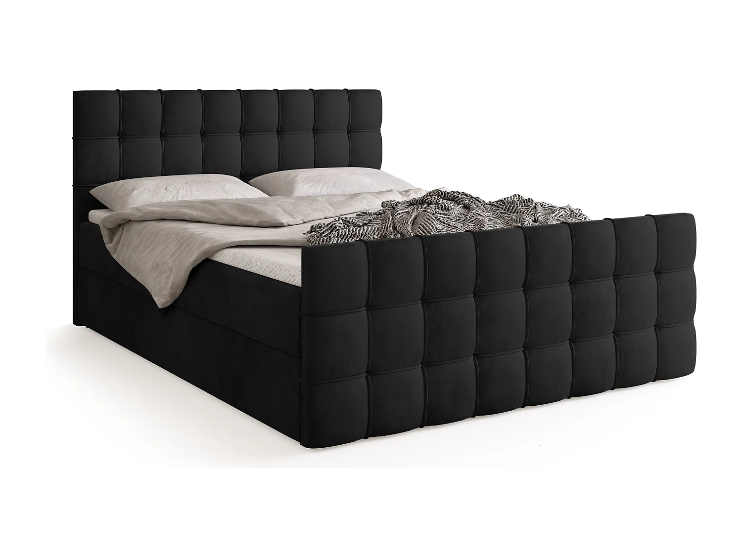 Lit boxspring avec rangement DETROIT DUO - matelas - surmatelas - noir - 180x200 cm