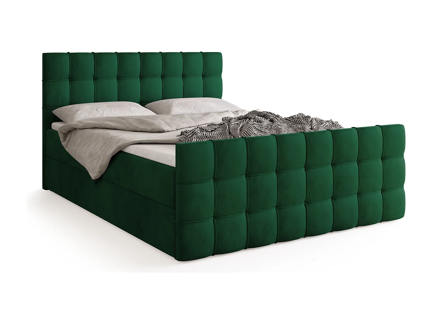 Lit boxspring avec rangement DETROIT DUO - matelas - surmatelas - vert foncé - 160x200 cm