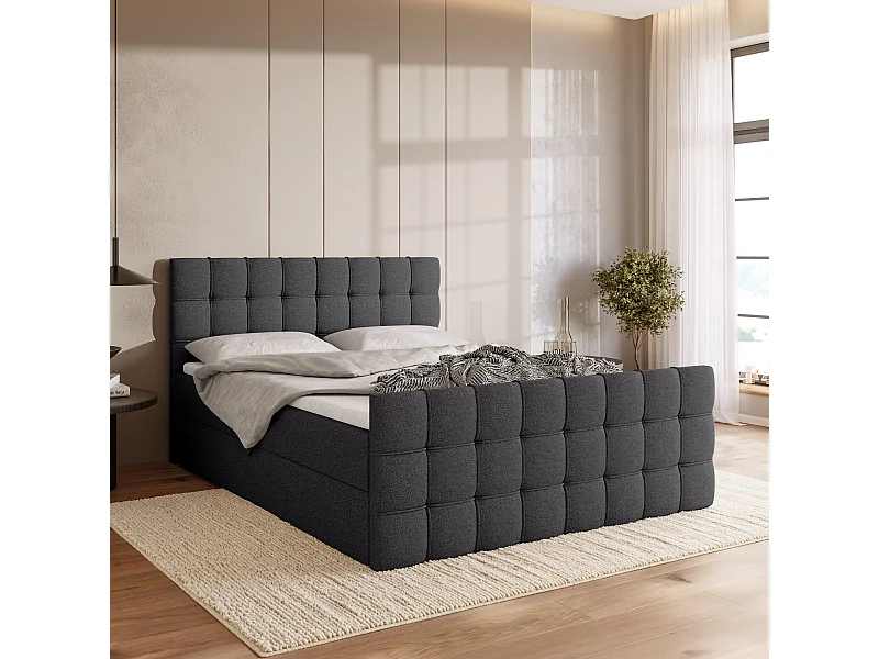 Boxspringbed met hoofdeinde, matras en dekmatras - DETROIT DUO - 140x200 - grijs